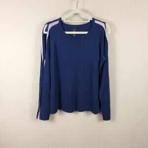 Bobeau Cori Slit Sleeve Racing Stripe Sweater In Ink/pink Size M